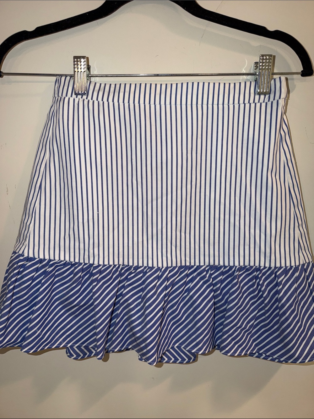 J. Crew Blue & White Striped Mini Skirt with Ruffle Hem